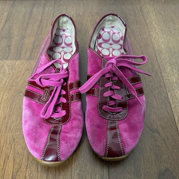 Coach Pink Suede & Patent Leather Sneakers Sz. 11 Barbie - Picture 1 of 4
